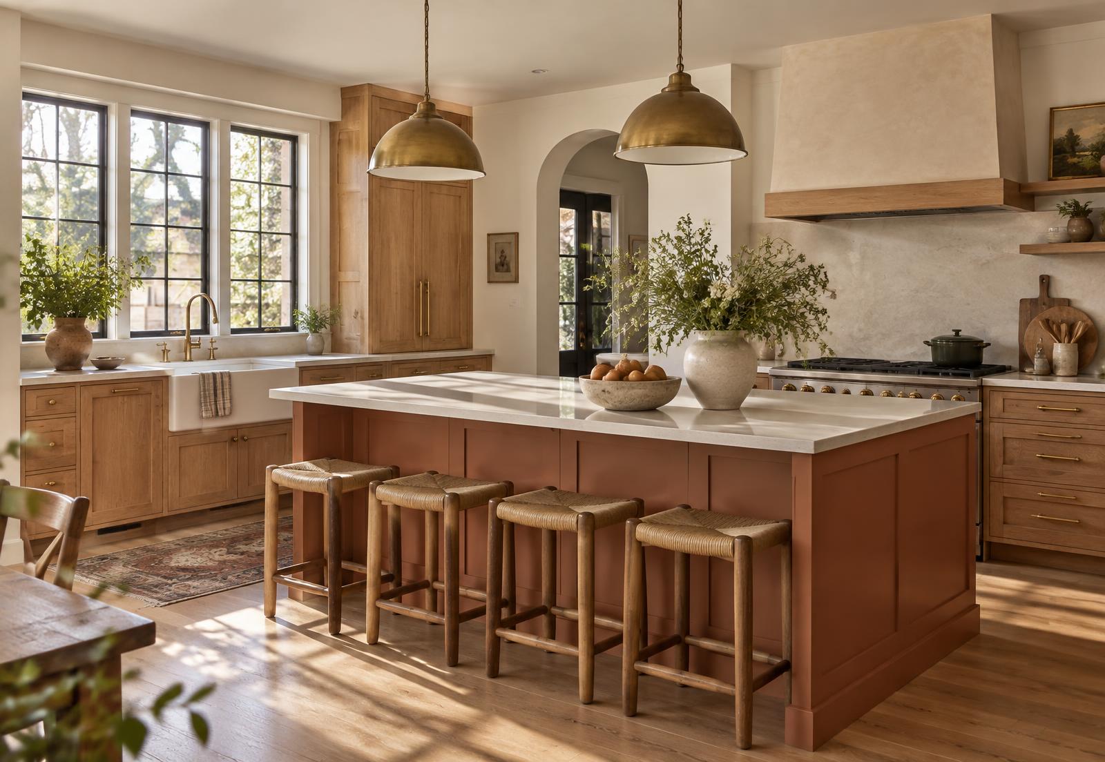 Warm, inviting remodeled kitchen with natural wood cabinetry